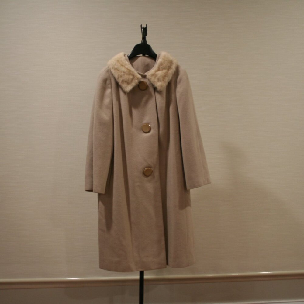 Carol Brent Cashmere Coat, Beige, Fur Color - Picture 2 of 8